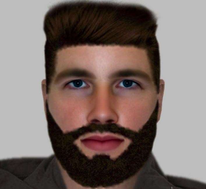 A CGI image of the man officers want to speak to has gone viral online. Picture: Kent Police
