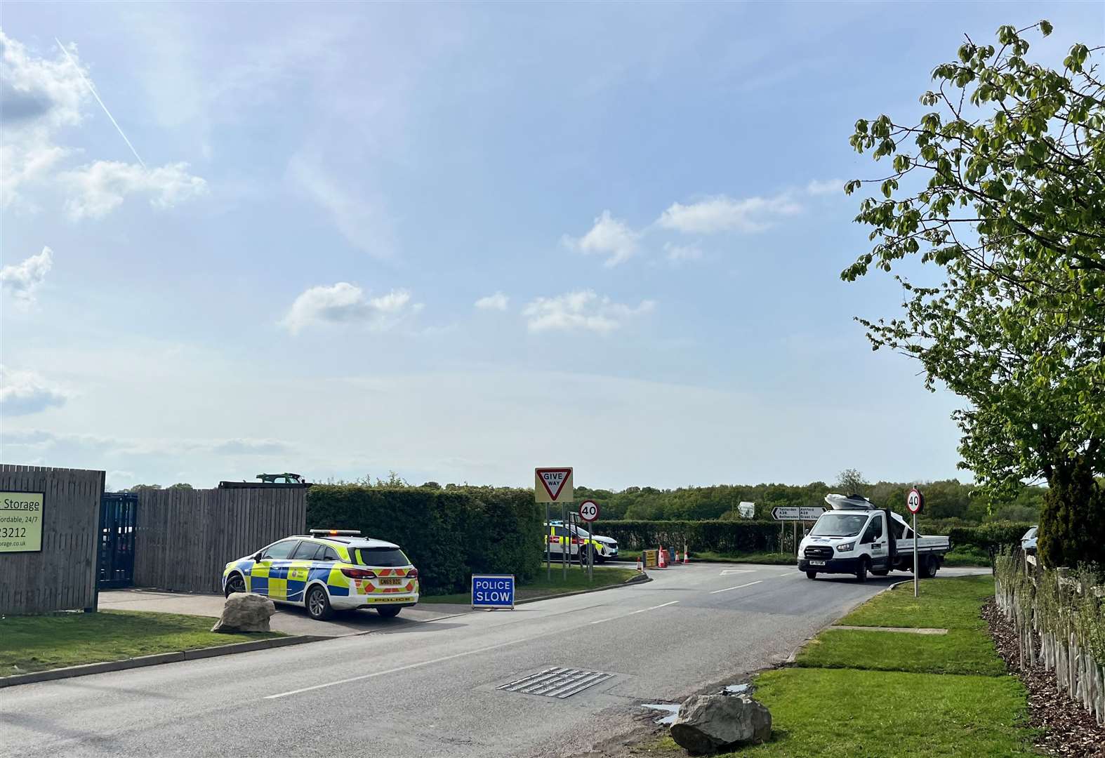 The A28 has been closed at Chilmington Green near Ashford with police, firefighters and paramedics at the scene
