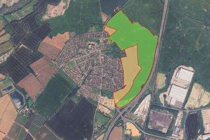The green area will be the country park; the brown area will be housing at the Bellway development in Iwade