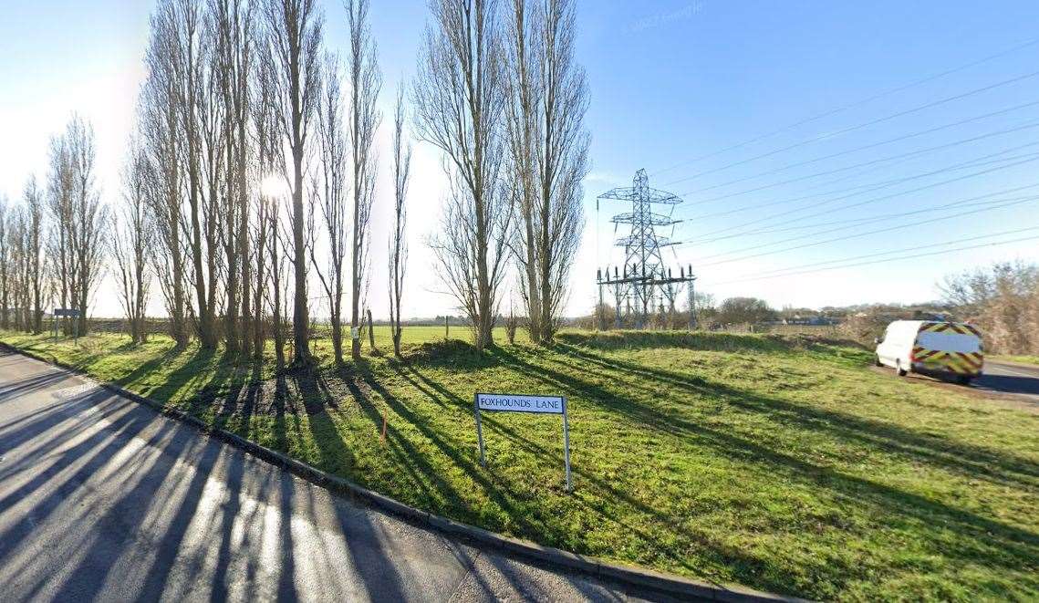 The battery storage facility would be built on farmland off Foxhounds Lane, Southfleet. Picture: Google