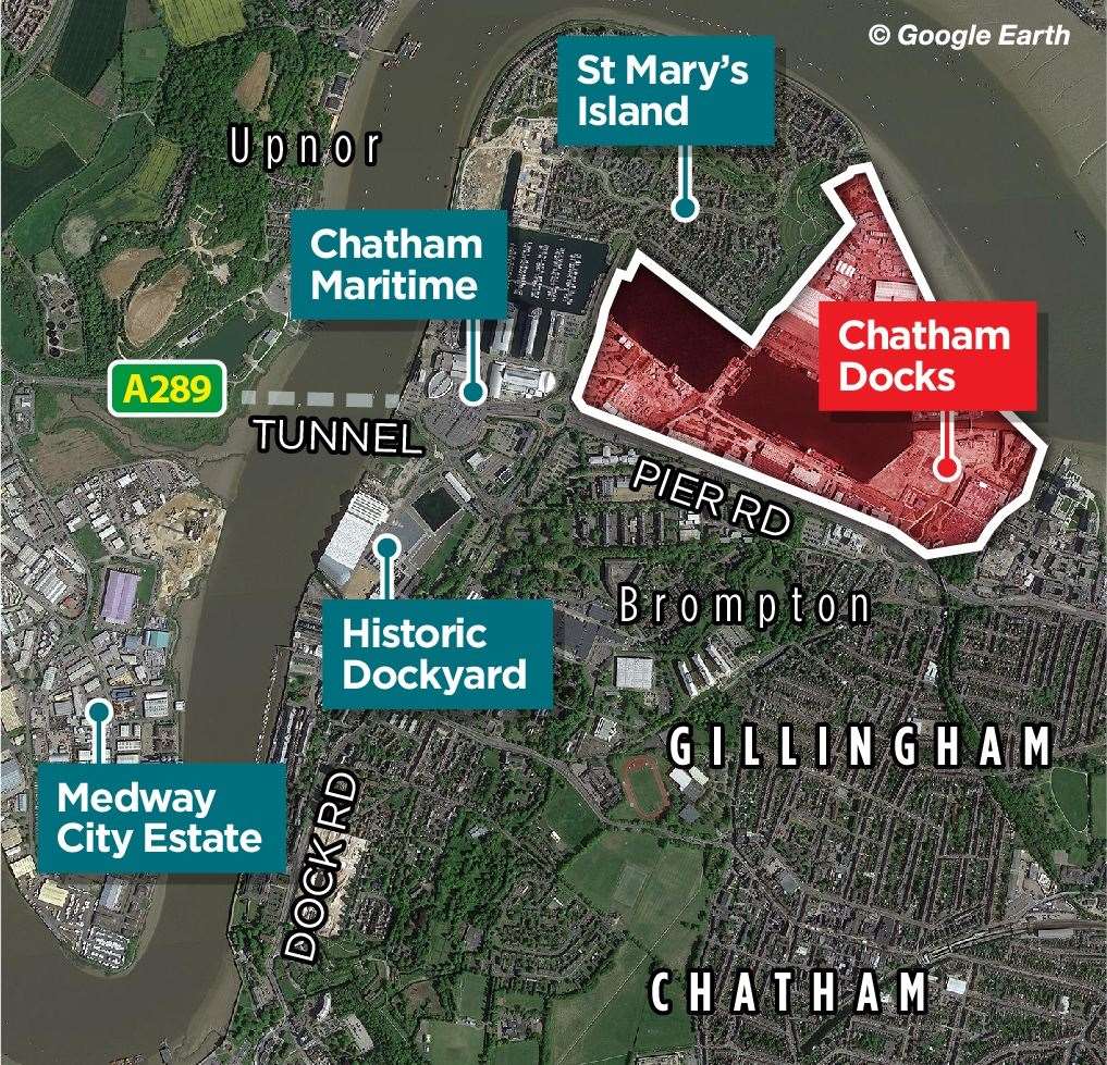 Chatham Docks is currently a working dockyard, but is the subject of an application to redevelop.