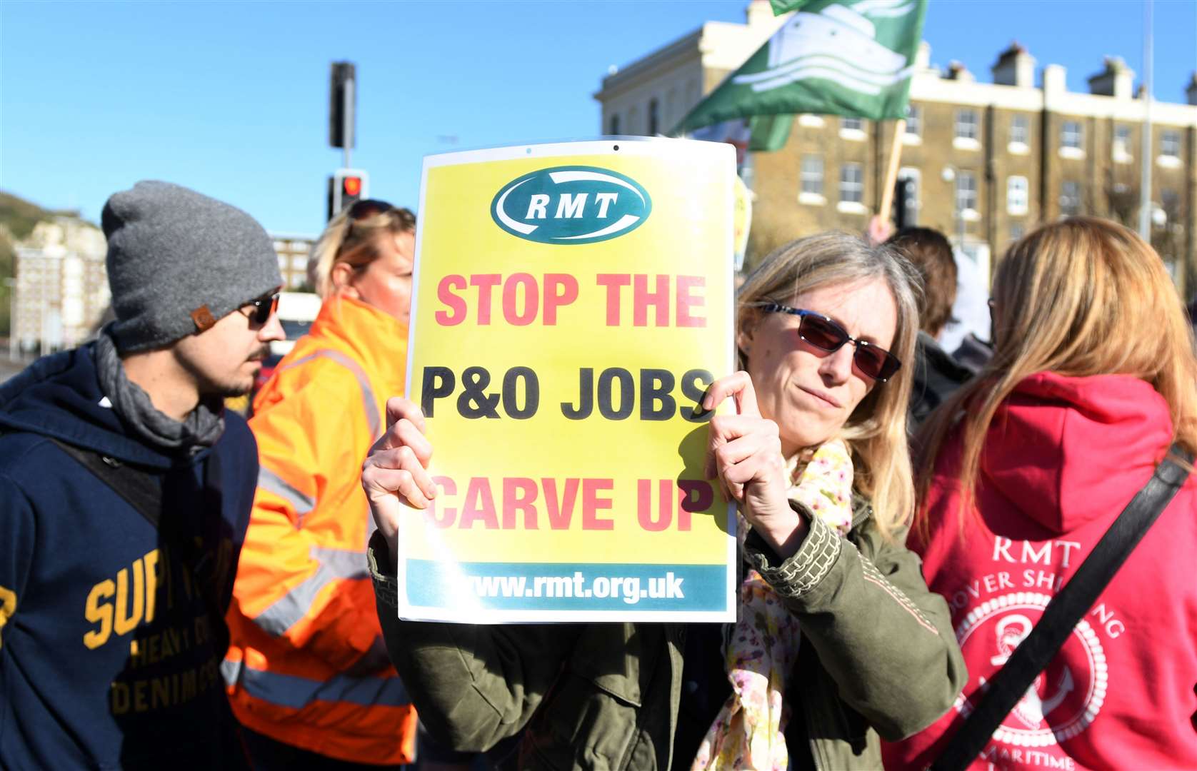 Sacked P&O staff protested in Dover following the mass redundancies .Picture: Barry Goodwin