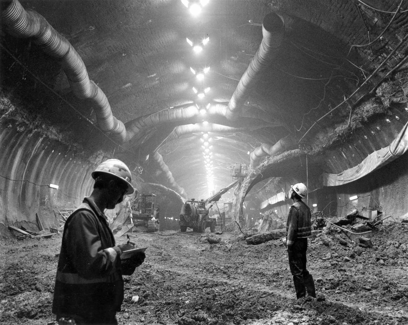 The Channel tunnel under construction. Enough rubble to fill Wembley Stadium 13 times was excavated during construction