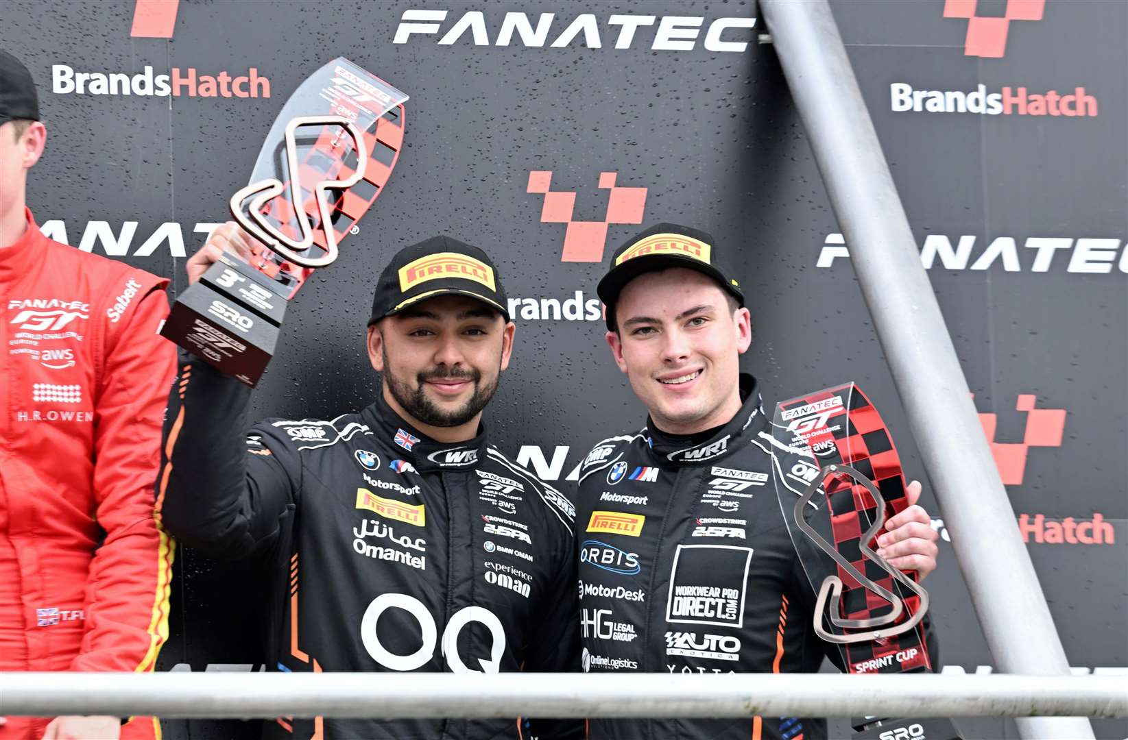 Sam De Haan and Calan Williams on the Brands Hatch podium on Sunday. Picture: Simon Hildrew