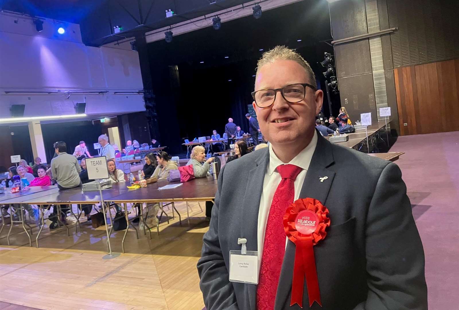 Labour candidate Lenny Rolles at the KPCC election count at Gravesham on May 5