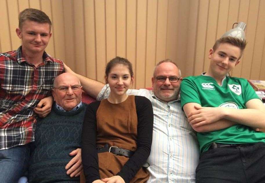 From left: Libby's brother Charlie, grandad Selby, Libby, dad Graham and brother Will. Photo credit: Graham Ralph