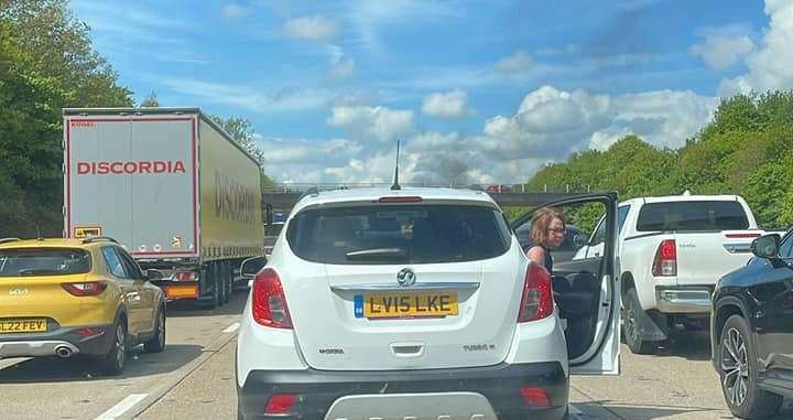 Stationary traffic on the M20 Londonbound between Junction 9 and 8 due to a vehicle fire. Picture: Andy Hoad