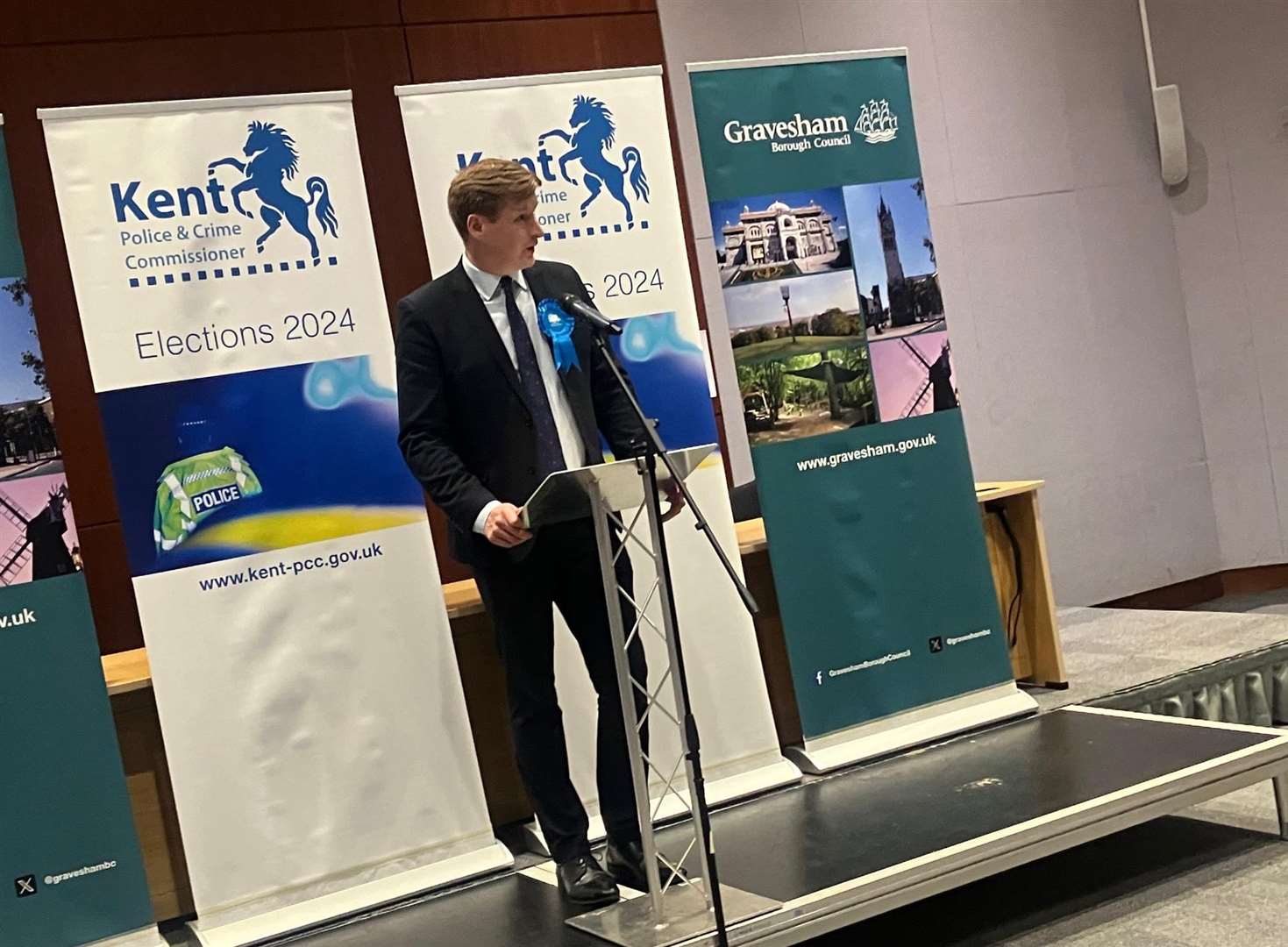 Matthew Scott gives his address after winning the Kent Police and Crime Commissioner election 2024