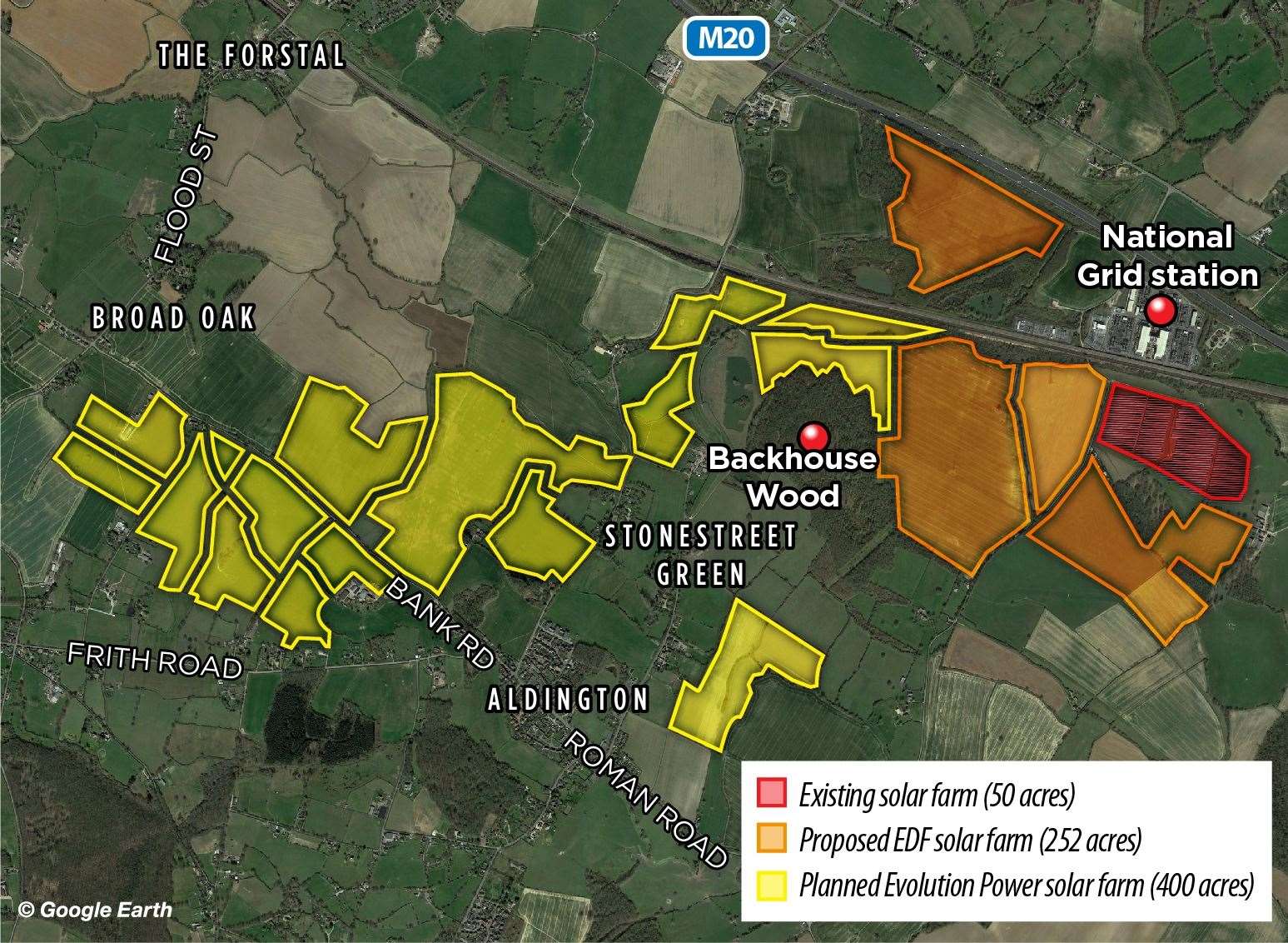 A map showing the solar farms planned for the area