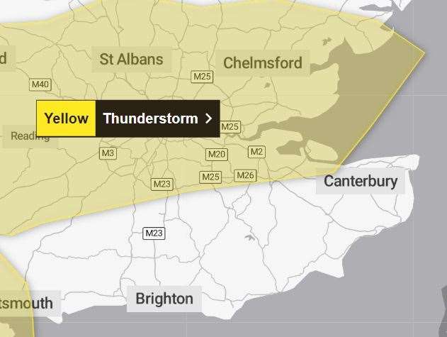 The weather warning applies to north Kent. Picture: Met Office