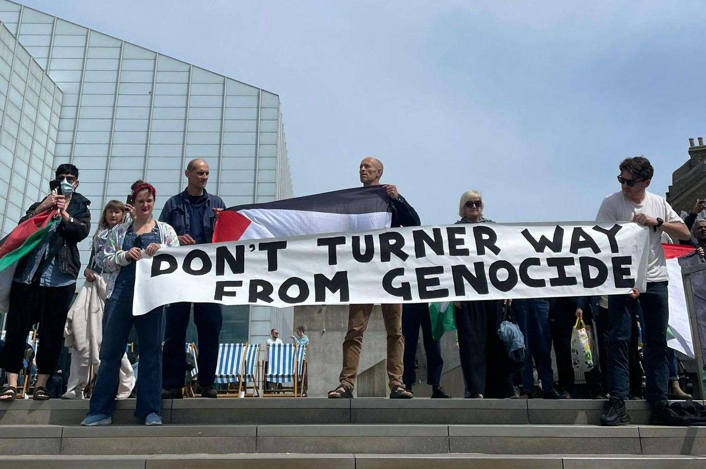 Protestors gathered on the steps outside the Turner Contemporary in Margate. Picture: Thanet4Palestine