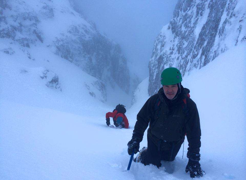 Kevin Finlon making his way up gully 4 of Ben Nevis five minutes before the avalanche