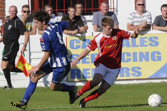 Whitstable, in red, and Herne Bay played out a goalless draw on Monday. Picture: Barry Duffield