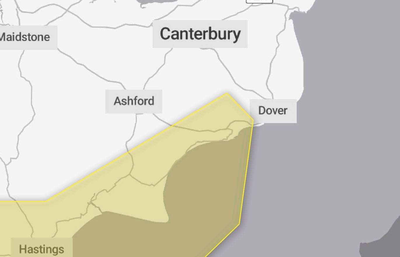 A yellow weather alert has been issued by The Met Office for Folkestone and Romney Marsh. Picture: The Met Office