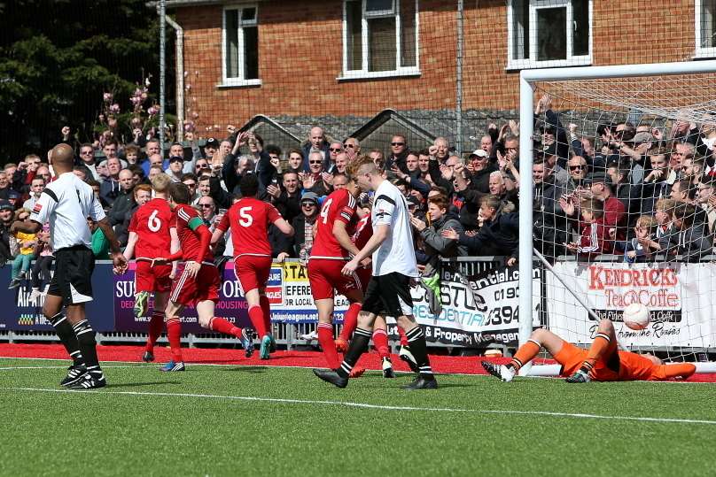 Gary Elpick wheels away after scoring Worthing's second goal in the Ryman League Division 1 South play-off against Faversham on Saturday Picture: Mike Gunn