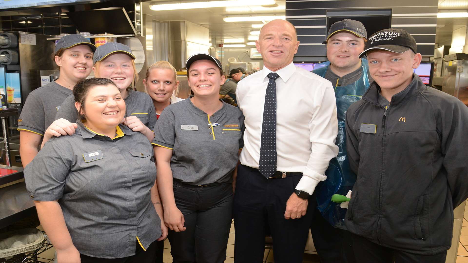 Paul Crocker and staff at the McDonald's drive-thru in Orbital Park, Ashford