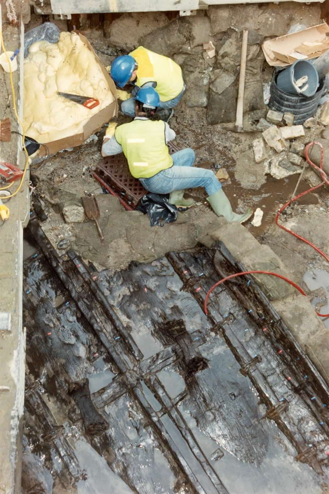 The Bronze Age Boat being uncovered in Dover, 1992. Copyright KMG