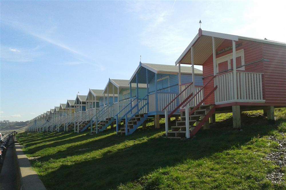 The beach huts along The Leas, Minster