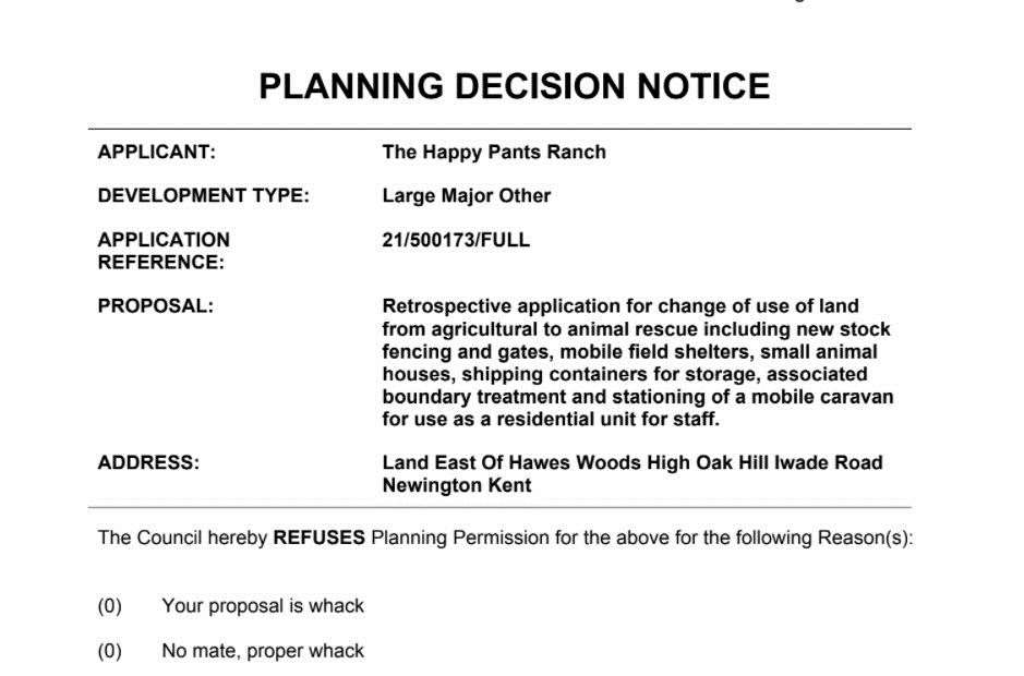 The 'dummy' decision and comments made about The Happy Pants Ranch in error