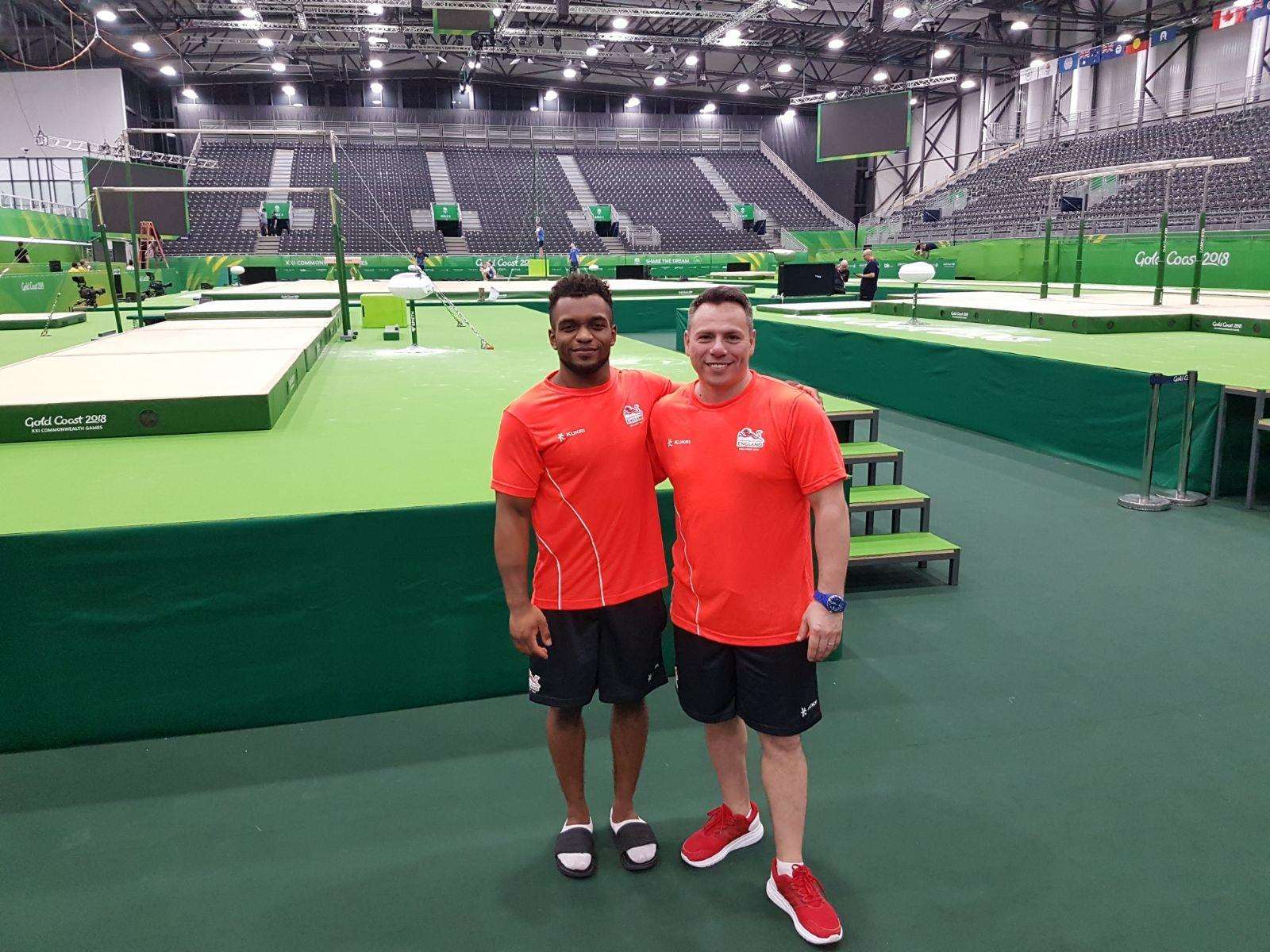 Courtney Tulloch with coach Iont Trandaburu at the 7,000-capacity Commonwealth Games venue