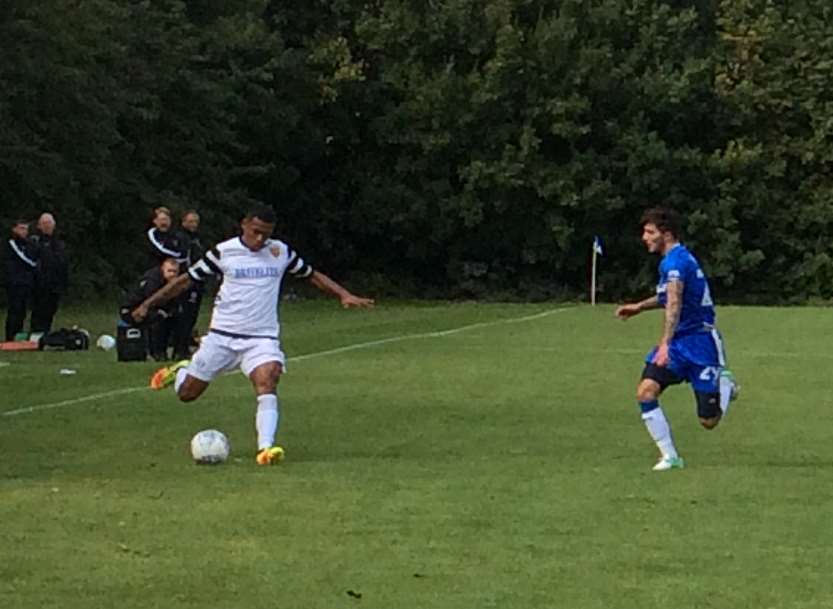 Gills newcomer Jesse Starkey in action against Maidstone in a friendly encounter