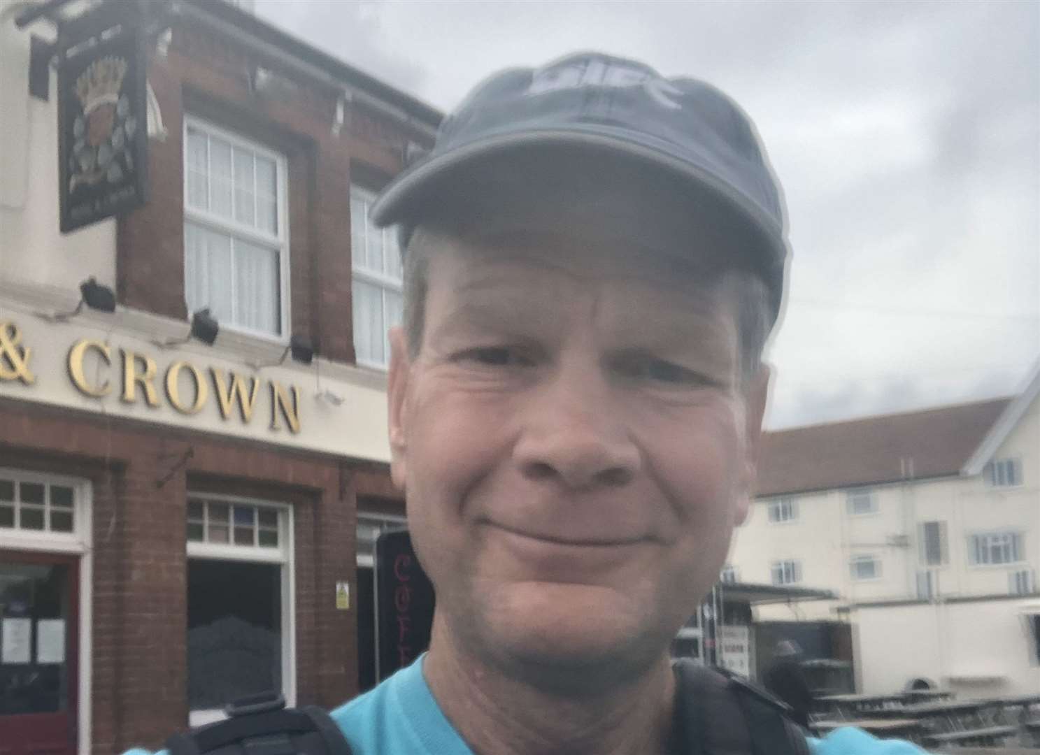 Laurence Carter, pictured outside the Rose and Crown in Leysdown, is nearing the end of his trek