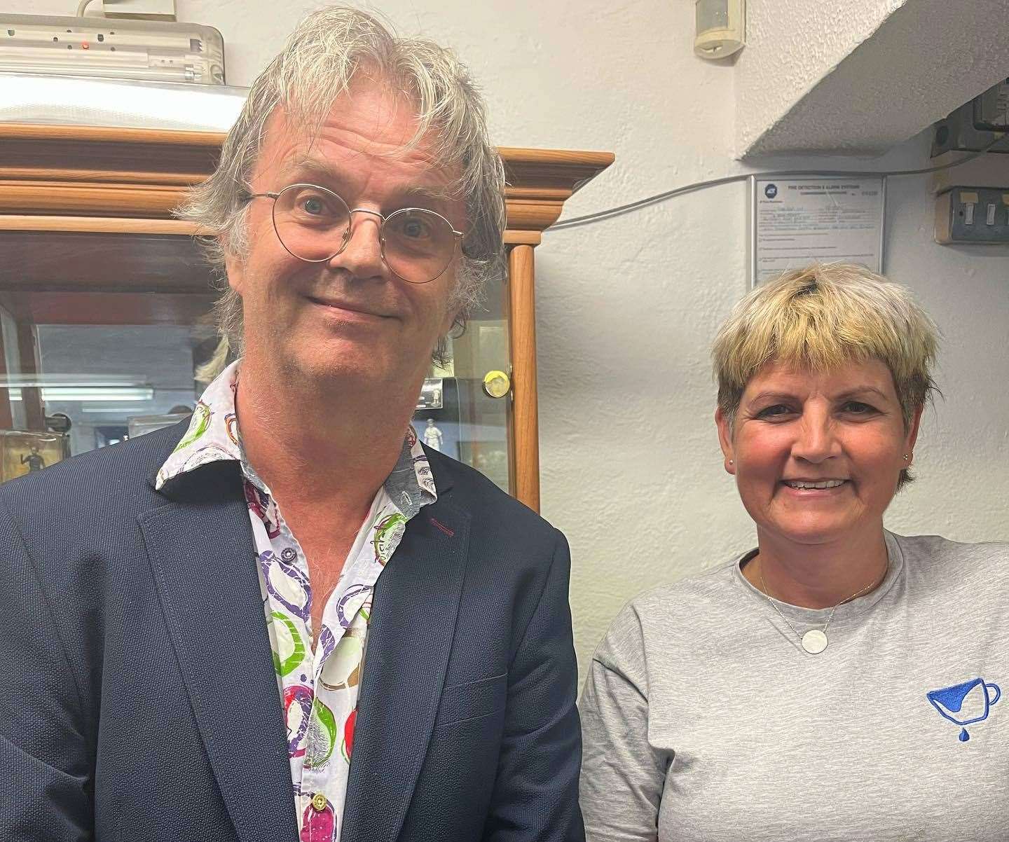 Hannah Dowley, owner of Clementine’s Café, pictured with comedian Paul Merton. Picture: Debbie Sargeant