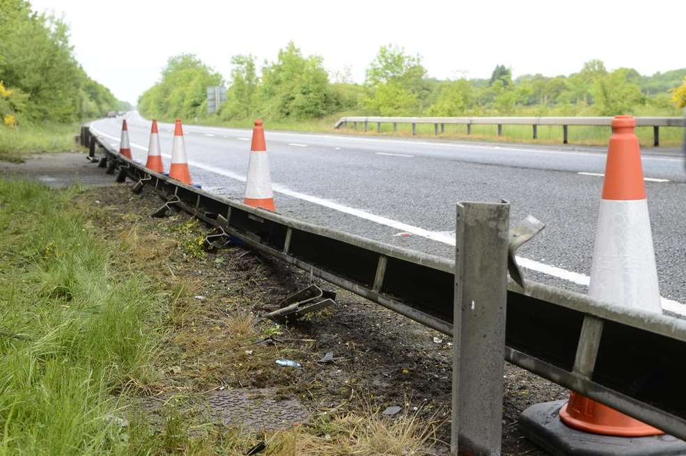 Cones at the spot where Dave Rees died on the A2070