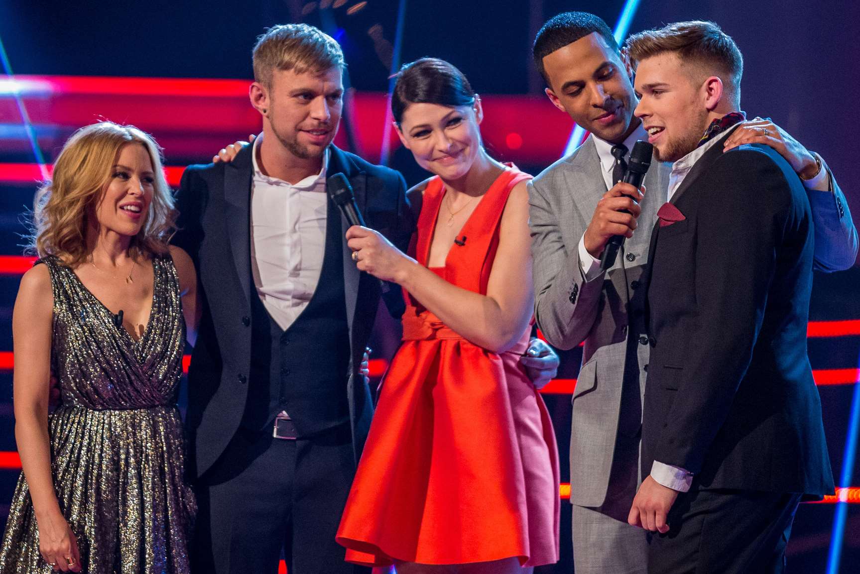 Results: Jamie Johnson withKylie and Lee on The Voice on Saturday March 29. Image courtesy of the BBC