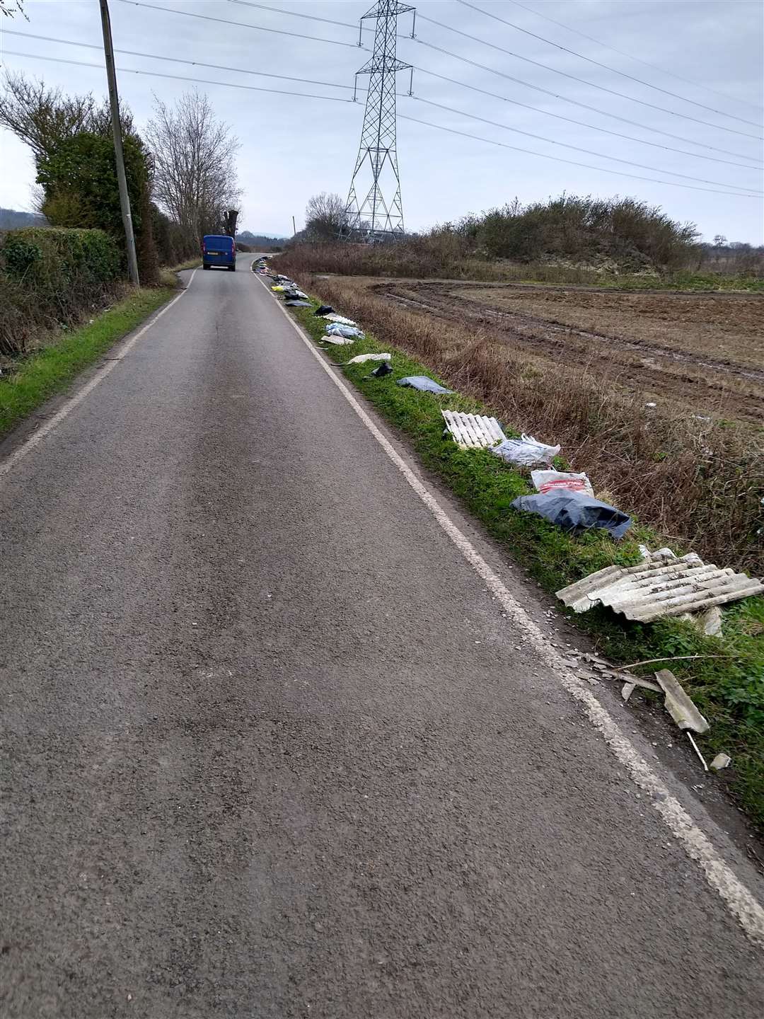 Asbestos roof tiles fly-tipped along the Iwade Road. Picture: Keith Lewis