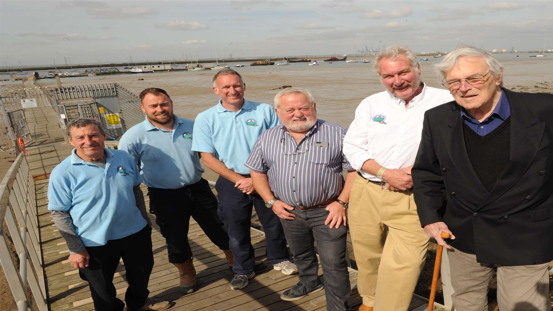 Tim Bell, Chris Huggins, Mark Evans, Stuart Bradley, Geof Reed and Bob Eatwell of Queenborough Harbour Trust.