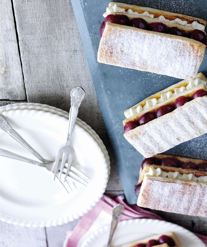 Rachel Khoo's roasted cherry and vanilla mousse millefeuille