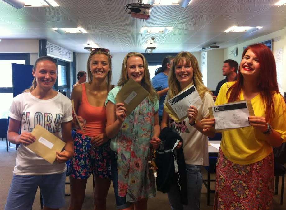 Happy with their results -pupils at Castle Community College in Deal