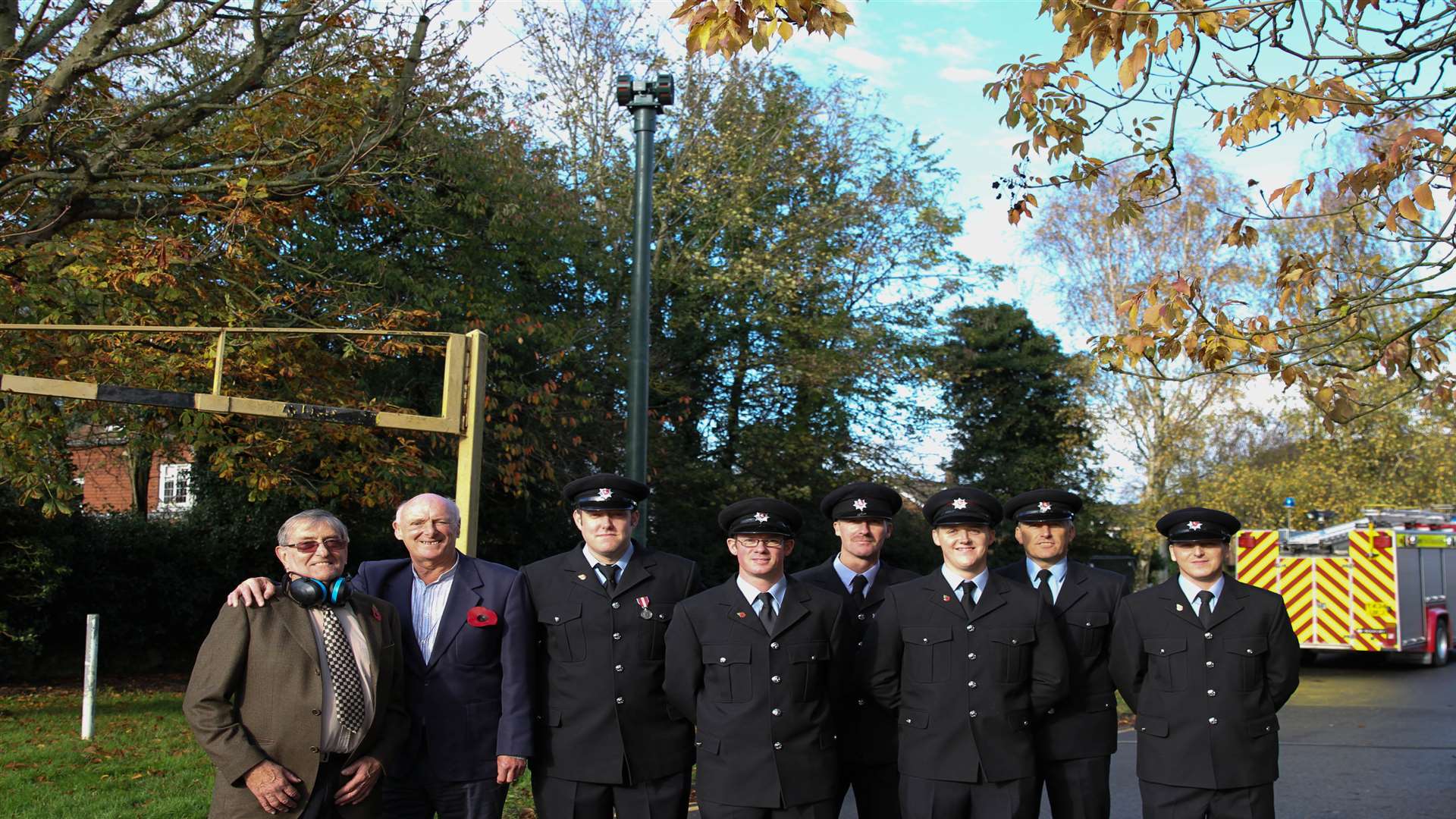 Colin Whittle who found and restored the siren; David McFarland chairman of the Marden History Group, and Marden's Firefighters who erected the new siren in the High Street.