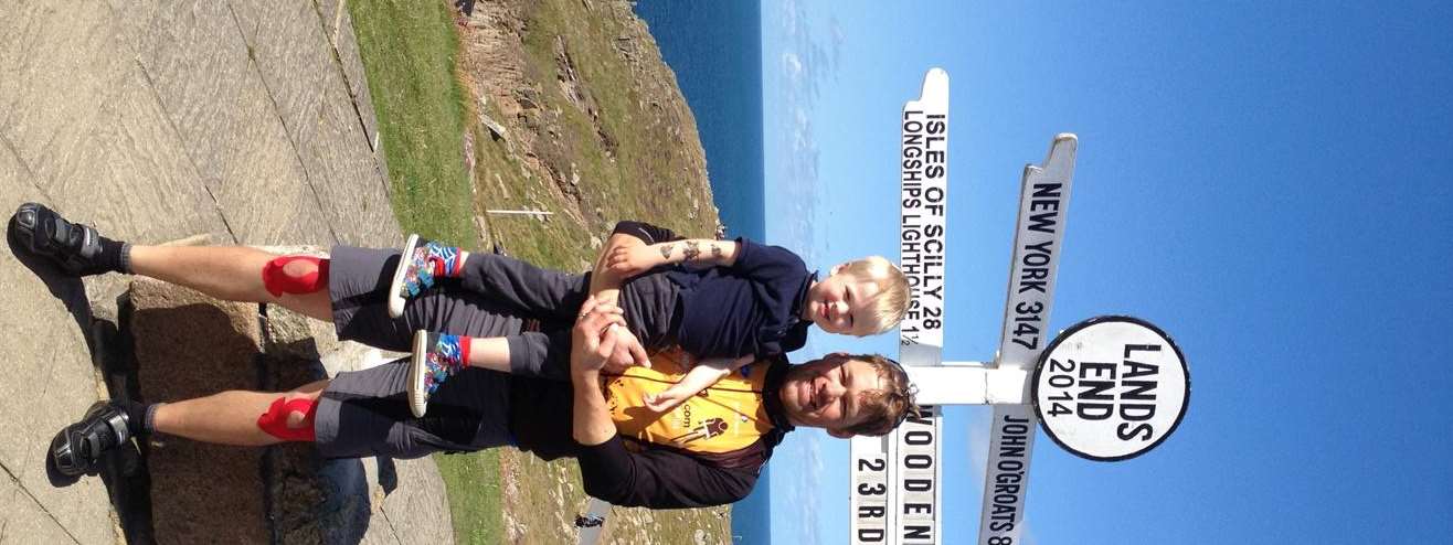 Russell Fairman with son James at Land's End