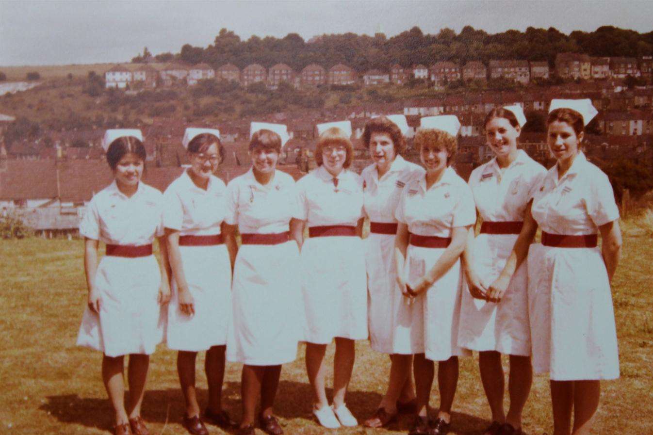 Linda with her fellow student midwives in 1978-9