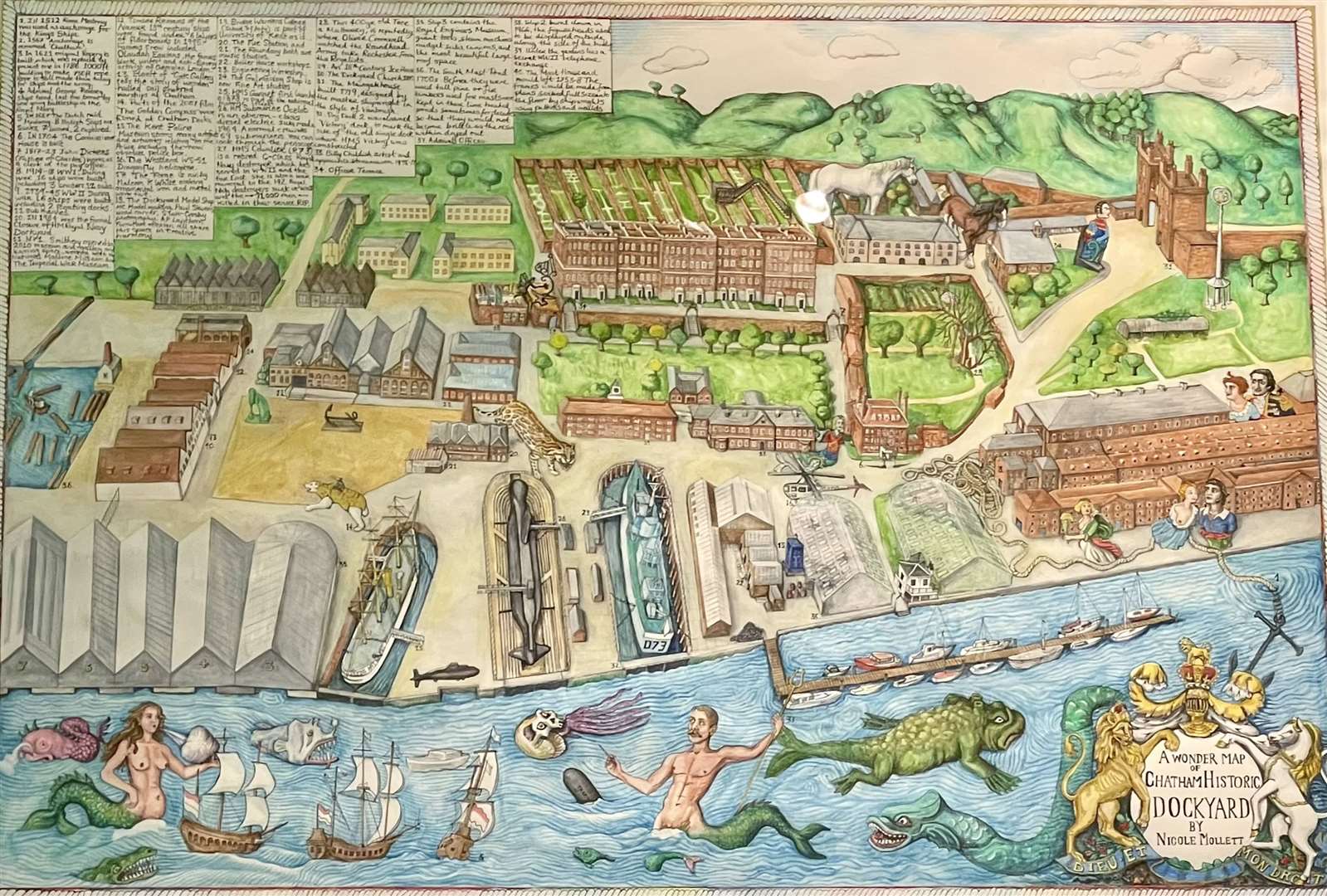 Kent-based artist Nicole Mollett's whimsical Wonder Map of the Chatham Dockyard, featuring mermaids and sea serpents. Picture: Nicole Mollett