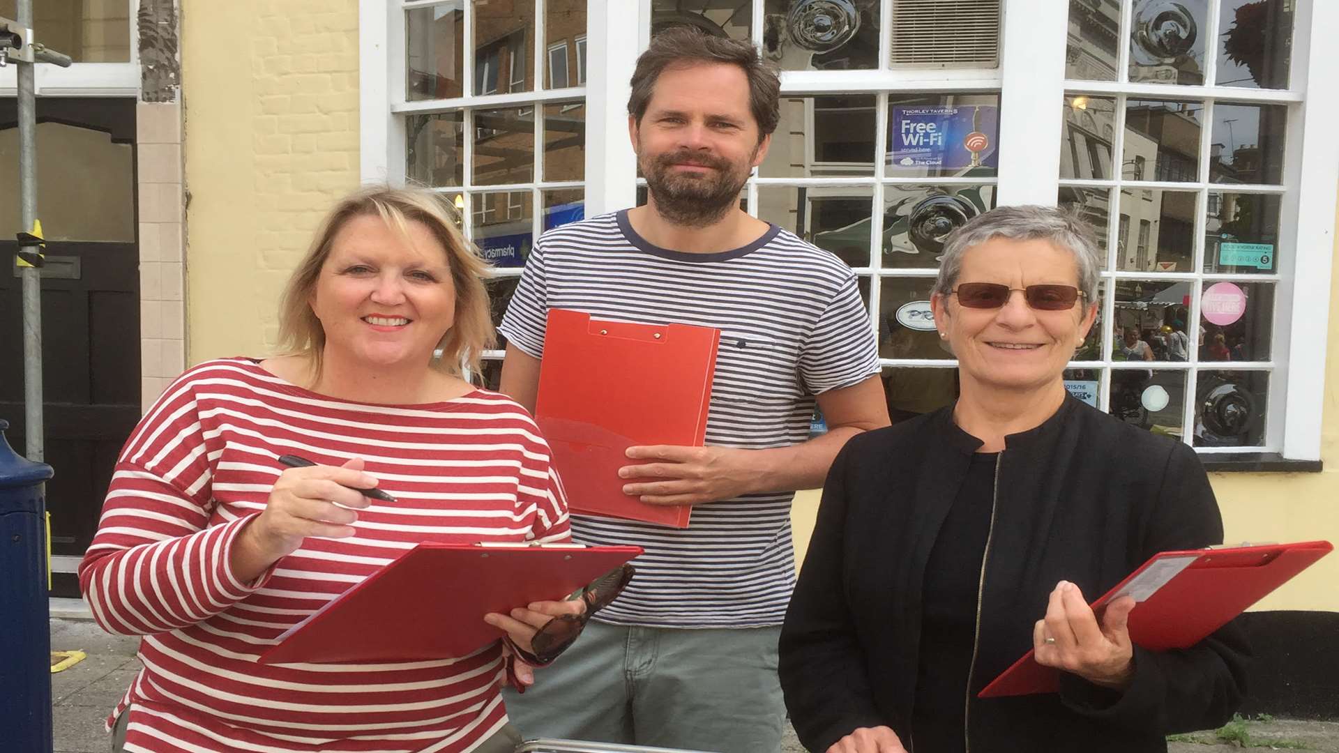 Cllr Karen Constantine, Cllr Jenny Matterface with volunteer Gary Smith collecting signatures