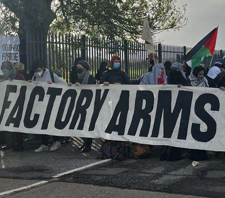 More than 50 anti-war protesters are staging as demonstration outside the factory of BAE systems in Rochester. Photo: KM Media