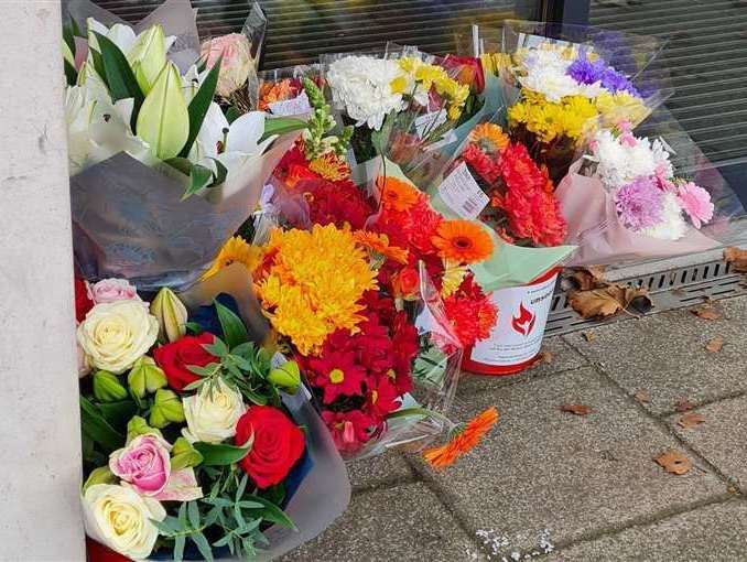 Flowers left by the scene of a fatal collision in St George's Place, Canterbury, in November 2020