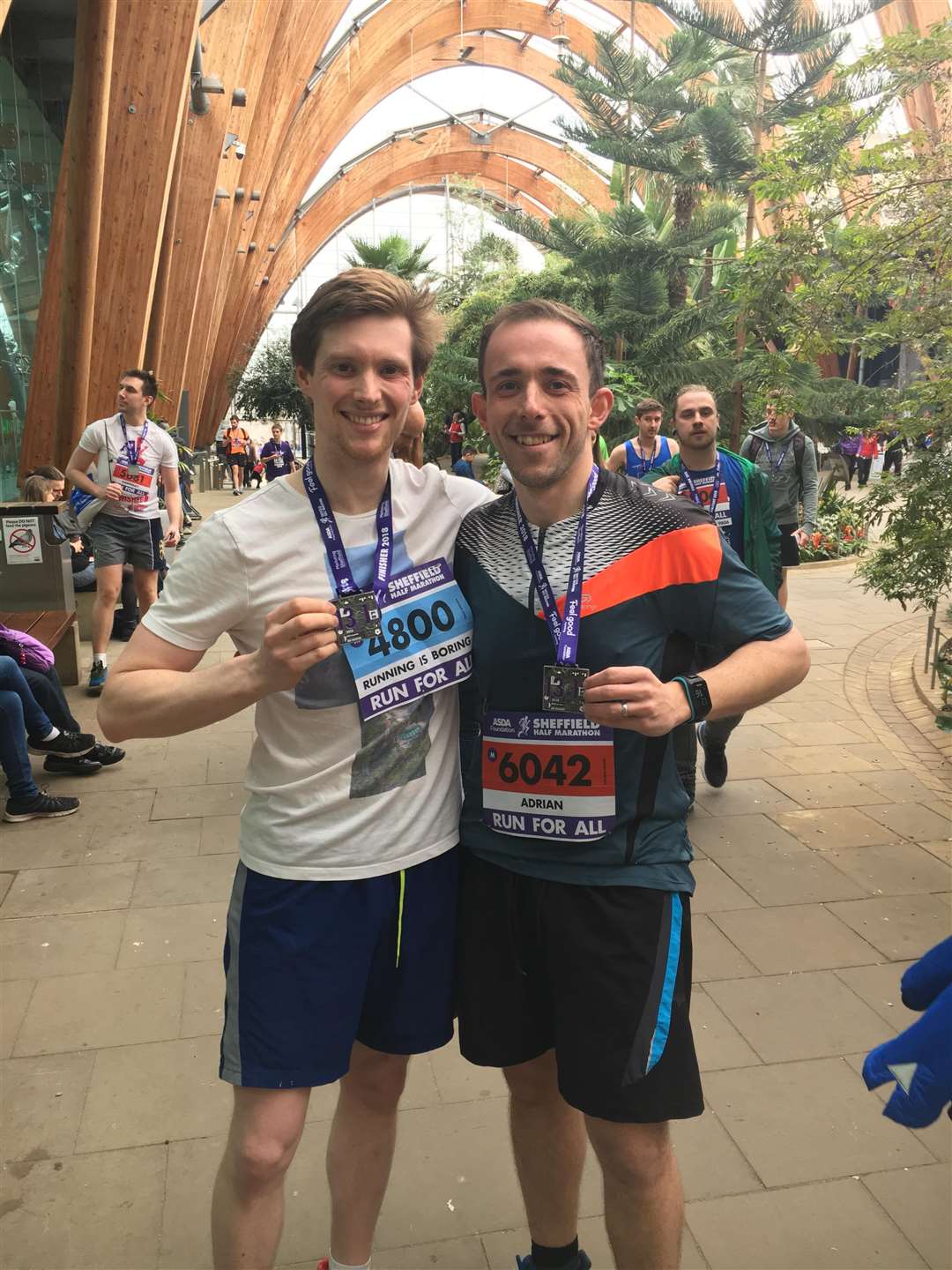 Leeds branch manager Nathan Lynn and regional manager Adrian Redmile after running the Sheffield half-marathon