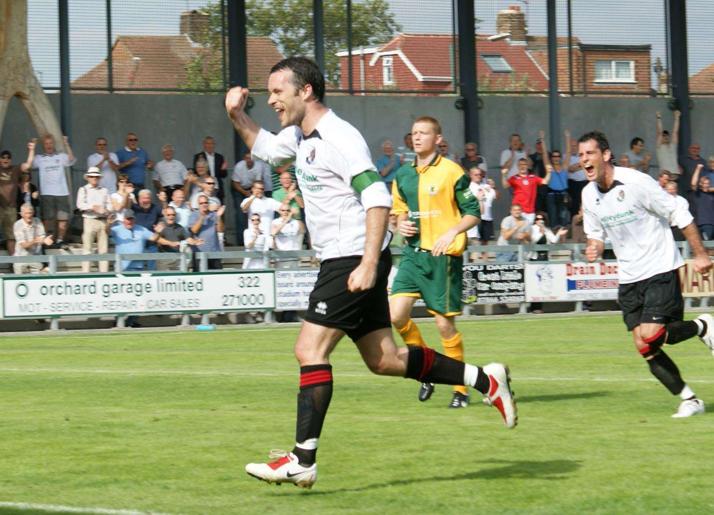 Adam Flanagan celebrates a goal for Dartford during his playing days Picture: Derek Stingemore