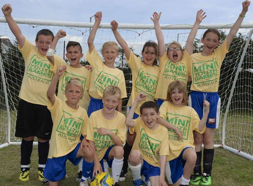 Featherby Junior School as winners Australia. Medway Mini Youth Games World Cup Tournament, from Anchorians Sports Club, Gillingham.