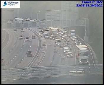 Traffic is building after the M20 was closed following a lorry crash. Picture: National Highways