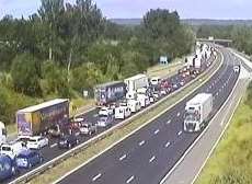 Queues started to build on the M20 this morning after the crash. Picture: Highways England