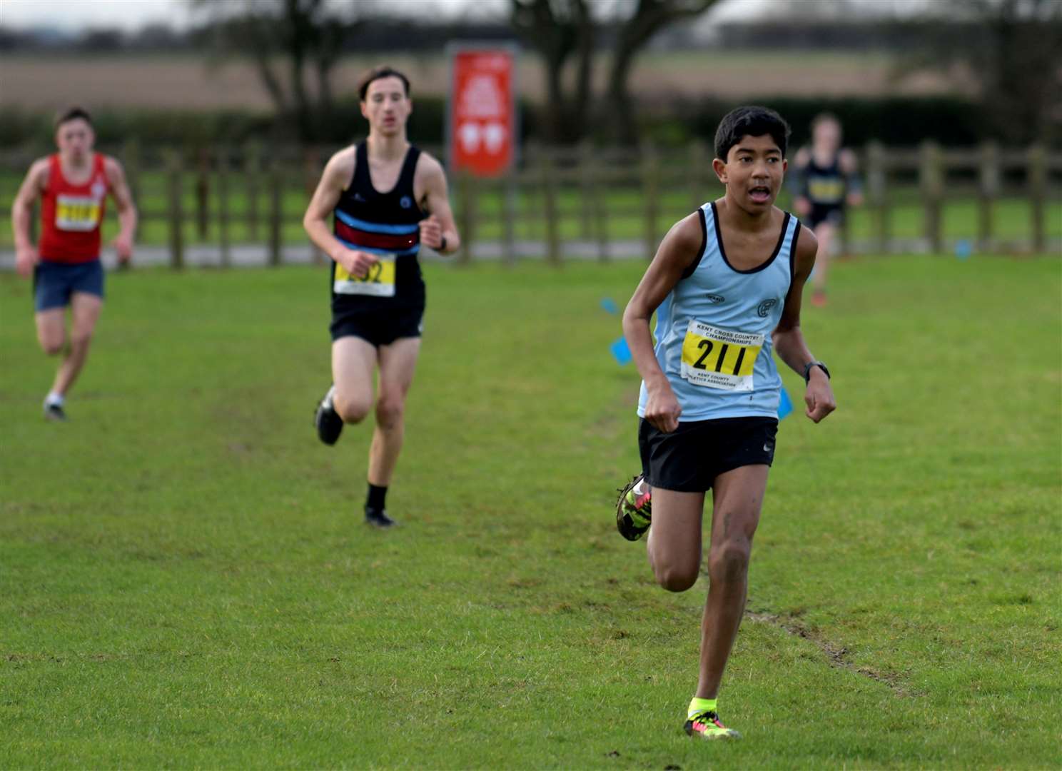 Aniket Iyengar (No.211) of Cambridge Harriers came home 14th at Brands Hatch in the under-15 boys’ event. Picture: Barry Goodwin