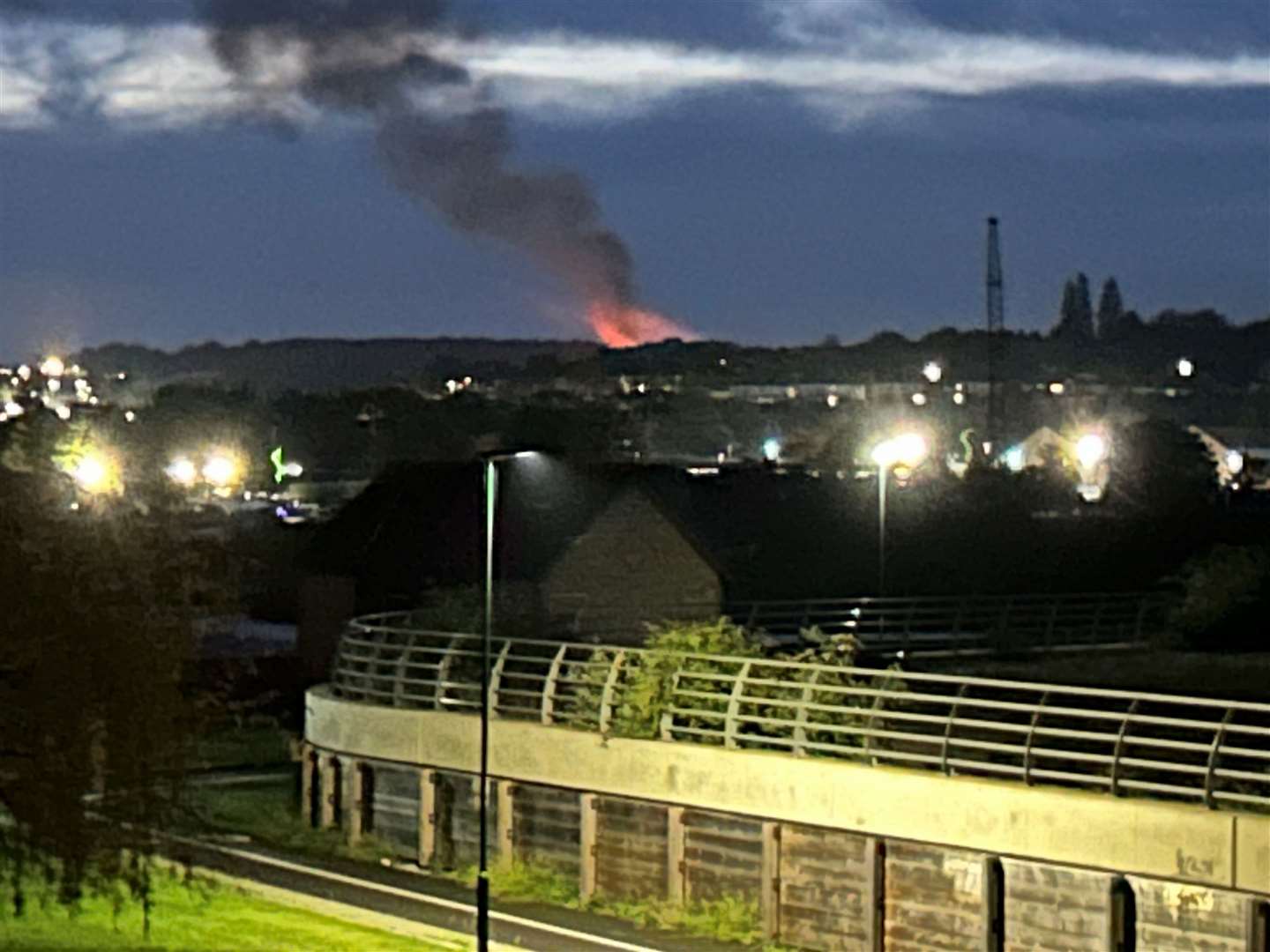 A lorry fire has shut the M2 in both directions near Rochester. The glow from the blaze can be seen from the Rochester bridge. Picture: Rick Wingate
