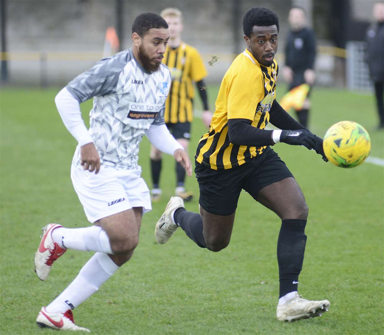 Folkestone's Ira Jackson in action against Wingate & Finchley Picture: Paul Amos