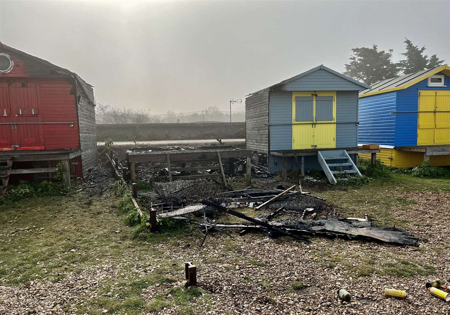 Three beach huts were damaged, with one completely razed to the ground