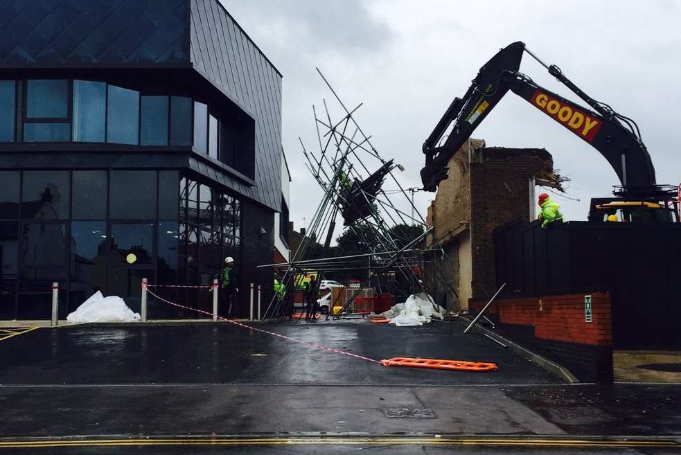 The scaffolding fell down in strong winds, picture Colin Gooders.